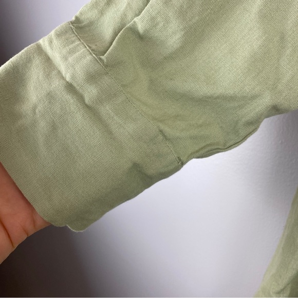 Zara Green Linen Blend Babydoll Blouse Medium - Picture 6 of 8